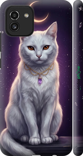3D пластиковый матовый чехол Mystic White Cat Gothic Dark Purple Gold для Samsung Galaxy A03 A035F - 6805m-2499 изображение 