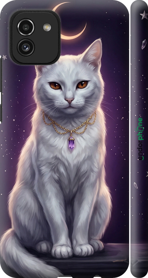 3D пластиковый матовый чехол Mystic White Cat Gothic Dark Purple Gold для Samsung Galaxy A03 A035F - 6805m-2499 изображение 
