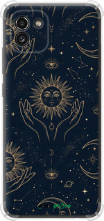 Силикон с усиленными углами чехол Celestial Harmony: Sun & Moon Gold Mystic Pattern для Samsung Galaxy A03 A035F - 6778sp-2499 изображение 