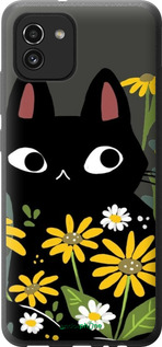 Силиконовый чехол Черный кот с цветами для Samsung Galaxy A03 A035F - 6448u-2499 изображение 