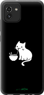 Силиконовый чехол С милым котом на черном фоне для Samsung Galaxy A03 A035F - 6528u-2499 изображение 