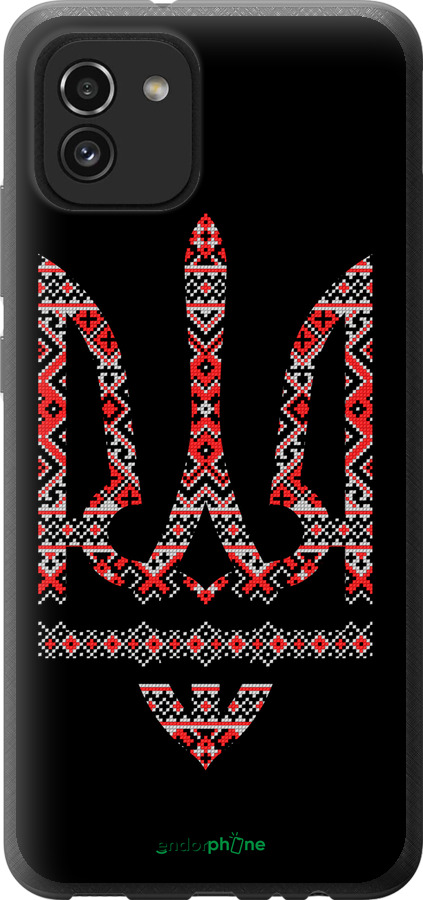 Силиконовый чехол Герб - вышиванка на черном фоне для Samsung Galaxy A03 A035F - 1196u-2499 изображение 