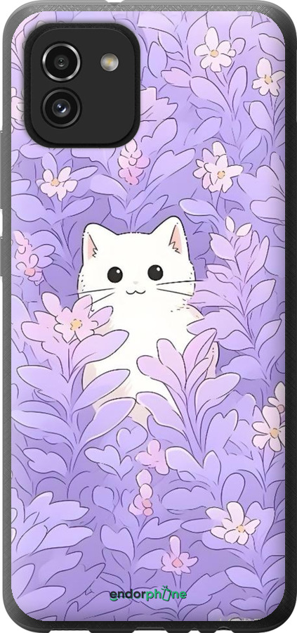 Силиконовый чехол Котик в цветах для Samsung Galaxy A03 A035F - 6390u-2499 изображение 