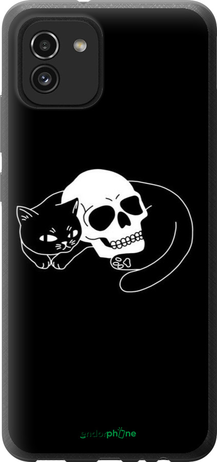 Силиконовый чехол С изображением кота и черепа для Samsung Galaxy A03 A035F - 6491u-2499 изображение 
