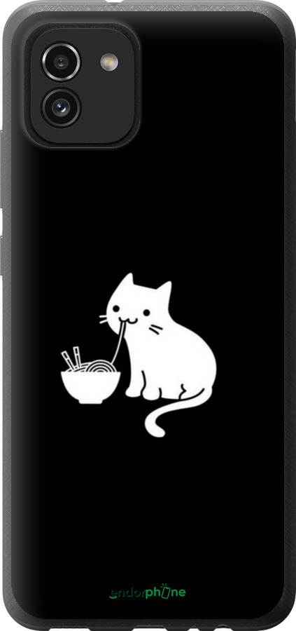 Силиконовый чехол С милым котом на черном фоне для Samsung Galaxy A03 A035F - 6528u-2499 изображение 