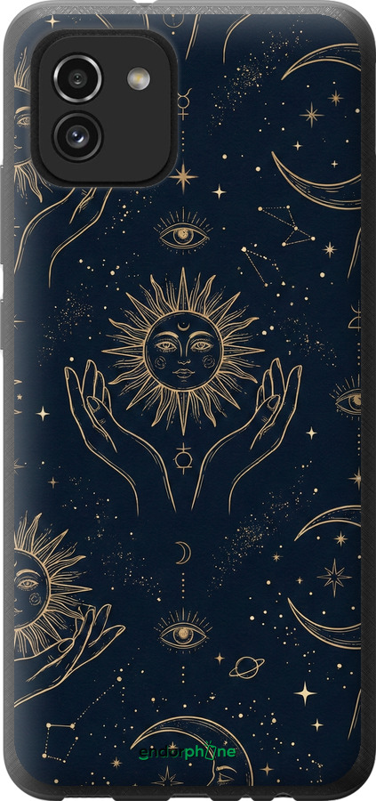 Силиконовый чехол Celestial Harmony: Sun & Moon Gold Mystic Pattern для Samsung Galaxy A03 A035F - 6778u-2499 изображение 