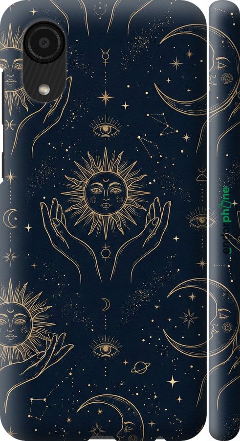 3D пластиковый матовый чехол Celestial Harmony: Sun & Moon Gold Mystic Pattern для Samsung Galaxy A03 Core A032F - 6778m-2539 изображение 