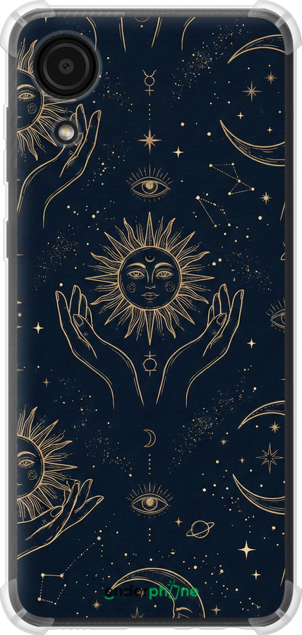 Силіконовий протиударний с посиленими кутами чехол Celestial Harmony: Sun & Moon Gold Mystic Pattern для Samsung Galaxy A03 Core A032F - 6778sp-2539 изображение 