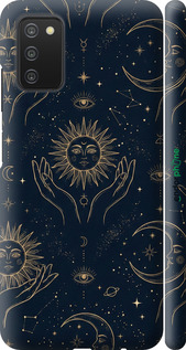 3D пластиковый матовый чехол Celestial Harmony: Sun & Moon Gold Mystic Pattern для Samsung Galaxy A03s A037F - 6778m-2381 изображение 
