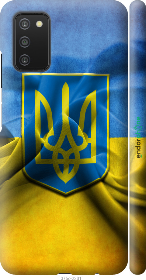 

3D пластиковий матовий чохол "Прапор та герб України" для Samsung Galaxy A03s A037F, Блакитний