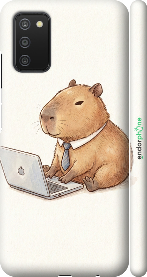 3D пластиковый матовый чехол Funny Capybara CEO Working для Samsung Galaxy A03s A037F - 6777m-2381 изображение 