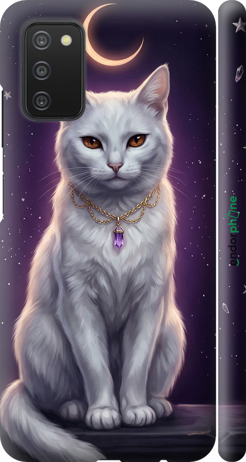 3D пластиковый матовый чехол Mystic White Cat Gothic Dark Purple Gold для Samsung Galaxy A03s A037F - 6805m-2381 изображение 