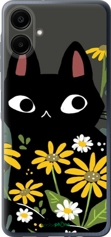 Силиконовый чехол Черный кот с цветами для Samsung Galaxy A06 4G - 6448u-3776 изображение 