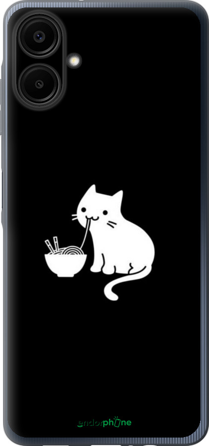 Силиконовый чехол С милым котом на черном фоне для Samsung Galaxy A06 4G - 6528u-3776 изображение 