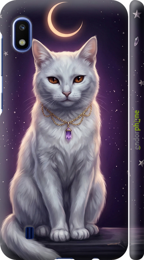 3D пластиковый матовый чехол Mystic White Cat Gothic Dark Purple Gold для Samsung Galaxy A10 2019 A105F - 6805m-1671 изображение 