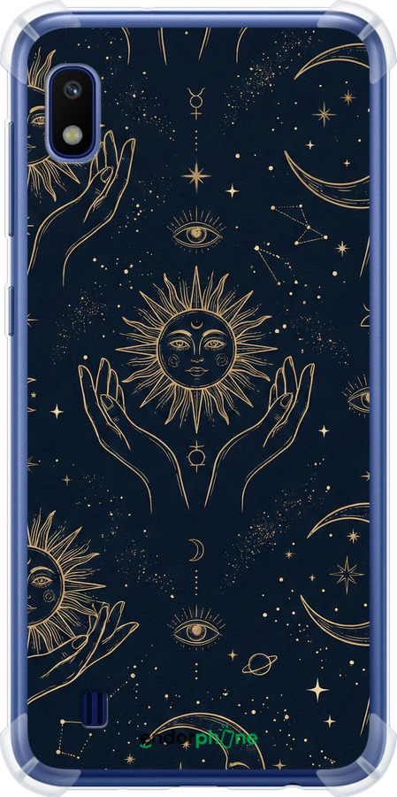 Силіконовий протиударний с посиленими кутами чехол Celestial Harmony: Sun & Moon Gold Mystic Pattern для Samsung Galaxy A10 2019 A105F - 6778sp-1671 изображение 