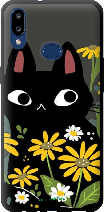 TPU чехол Чорний кіт з квітами для Samsung Galaxy A10s A107F - 6448b-1776 изображение 