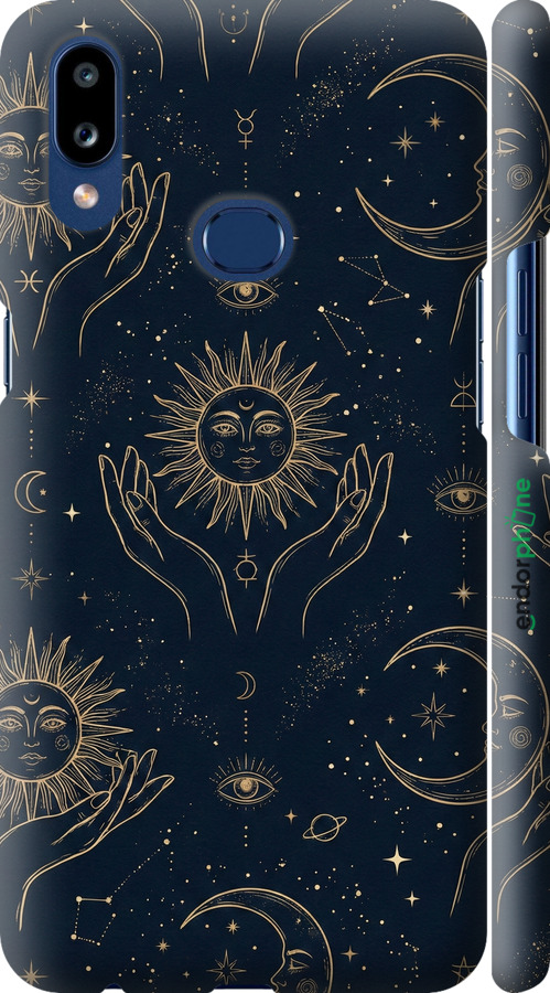 3D пластиковий матовий чехол Celestial Harmony: Sun & Moon Gold Mystic Pattern для Samsung Galaxy A10s A107F - 6778m-1776 изображение 