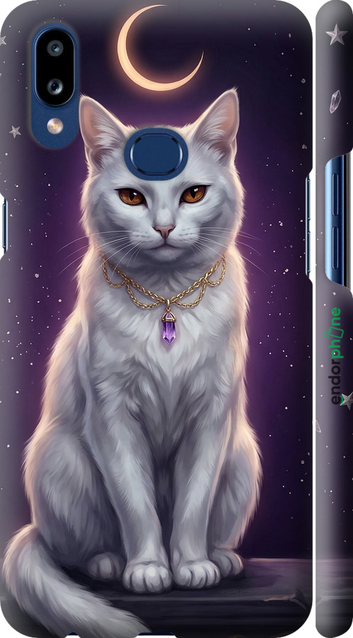 3D пластиковый матовый чехол Mystic White Cat Gothic Dark Purple Gold для Samsung Galaxy A10s A107F - 6805m-1776 изображение 