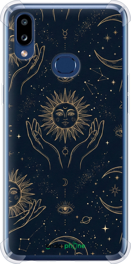 Силикон с усиленными углами чехол Celestial Harmony: Sun & Moon Gold Mystic Pattern для Samsung Galaxy A10s A107F - 6778sp-1776 изображение 