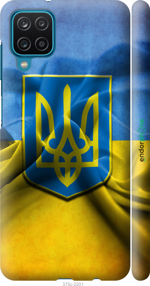 

3D пластиковий матовий чохол "Прапор та герб України" для Samsung Galaxy A12 A125F, Блакитний