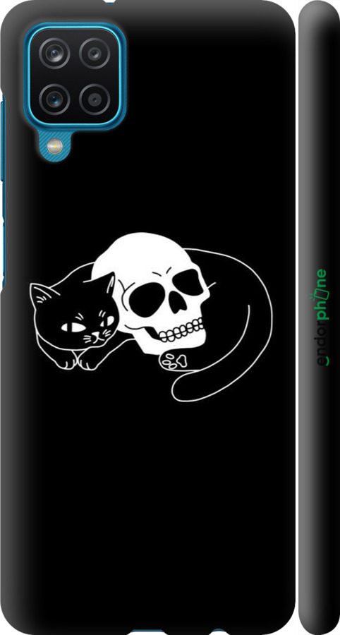 3D пластиковый матовый чехол С изображением кота и черепа для Samsung Galaxy A12 A125F - 6491m-2201 изображение 
