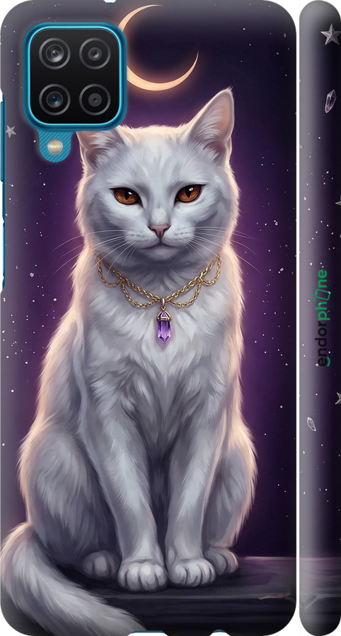 3D пластиковый матовый чехол Mystic White Cat Gothic Dark Purple Gold для Samsung Galaxy A12 A125F - 6805m-2201 изображение 