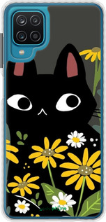Чохол Bumper чехол Чорний кіт з квітами для Samsung Galaxy A12 A125F - 6448pc-2201 изображение 