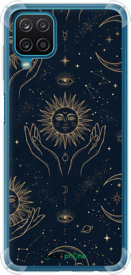 Силикон с усиленными углами чехол Celestial Harmony: Sun & Moon Gold Mystic Pattern для Samsung Galaxy M12 M127F - 6778sp-2360 изображение 