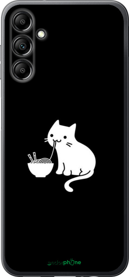 Силиконовый чехол С милым котом на черном фоне для Samsung Galaxy A14 A145F - 6528u-2937 изображение 