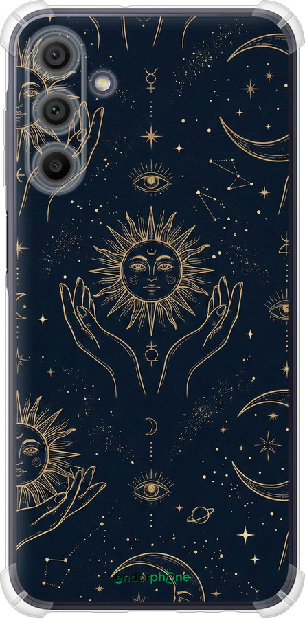 Силикон с усиленными углами чехол Celestial Harmony: Sun & Moon Gold Mystic Pattern для Samsung Galaxy A15 - 6778sp-3357 изображение 