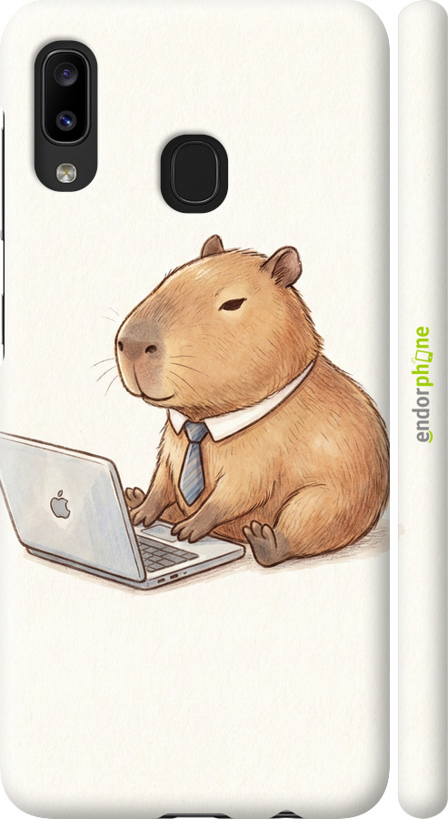 3D пластиковый матовый чехол Funny Capybara CEO Working для Samsung Galaxy A20e A202F - 6777m-1709 изображение 