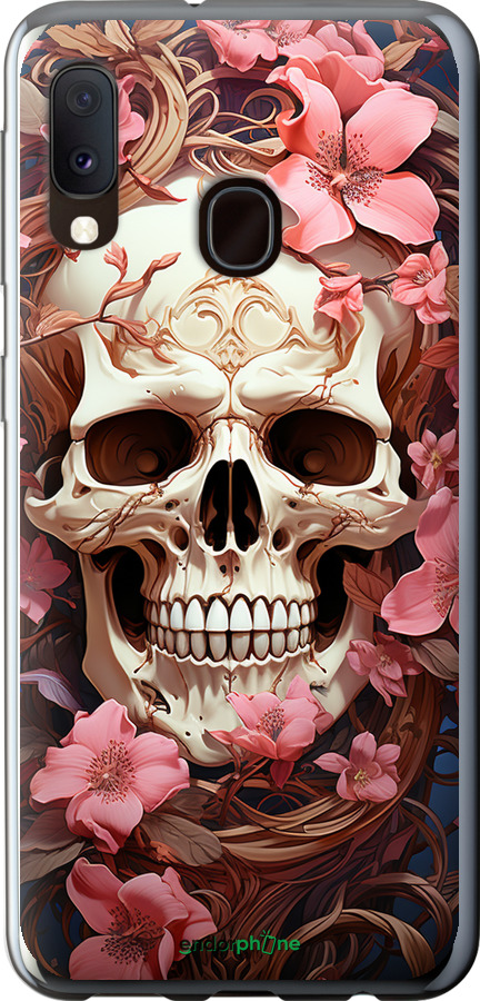 2D пластиковий чехол Череп у рожевих квітах для Samsung Galaxy A20e A202F - 5965t-1709 изображение 