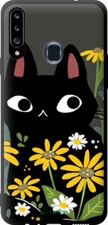 TPU чехол Черный кот с цветами для Samsung Galaxy A20s A207F - 6448b-1775 изображение 