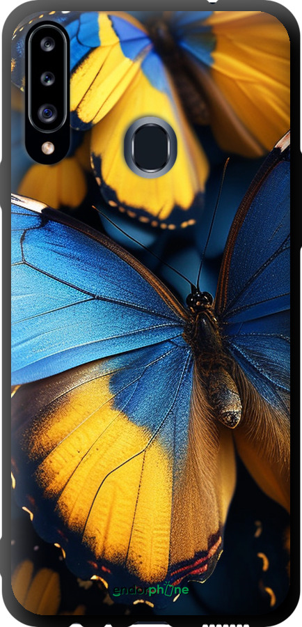 TPU чехол Желто-голубые бабочки для Samsung Galaxy A20s A207F - 6046b-1775 изображение 