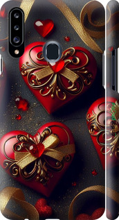 3D пластиковый матовый чехол Сердечки v4 для Samsung Galaxy A20s A207F - 5834m-1775 изображение 