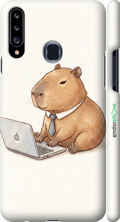 3D пластиковый матовый чехол Funny Capybara CEO Working для Samsung Galaxy A20s A207F - 6777m-1775 изображение 