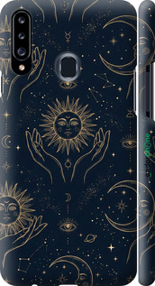 3D пластиковый матовый чехол Celestial Harmony: Sun & Moon Gold Mystic Pattern для Samsung Galaxy A20s A207F - 6778m-1775 изображение 
