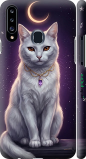 3D пластиковый матовый чехол Mystic White Cat Gothic Dark Purple Gold для Samsung Galaxy A20s A207F - 6805m-1775 изображение 