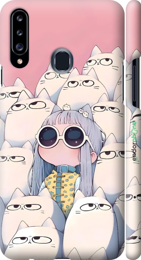 3D пластиковый матовый чехол Малышка с котами для Samsung Galaxy A20s A207F - 6295m-1775 изображение 