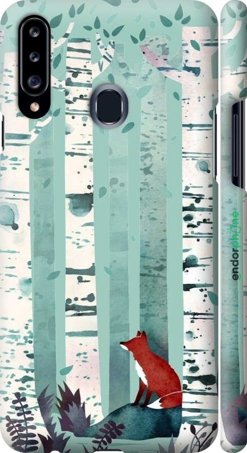 3D пластиковый матовый чехол Лис в зелёном лесу для Samsung Galaxy A20s A207F - 6547m-1775 изображение 