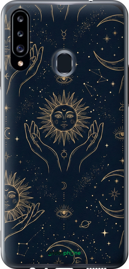2D пластиковый чехол Celestial Harmony: Sun & Moon Gold Mystic Pattern для Samsung Galaxy A20s A207F - 6778t-1775 изображение 
