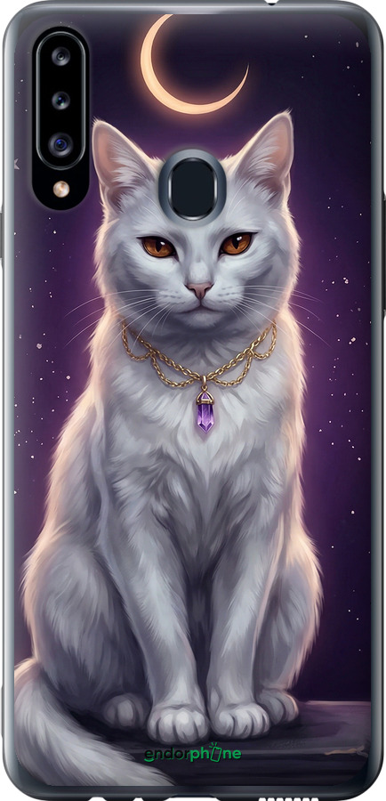 Силіконовий чехол Mystic White Cat Gothic Dark Purple Gold для Samsung Galaxy A20s A207F - 6805u-1775 изображение 