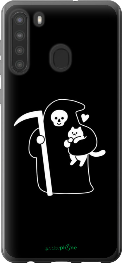Силиконовый чехол Минималистичный арт: смерть и кошка для Samsung Galaxy A21 - 6529u-1841 изображение 