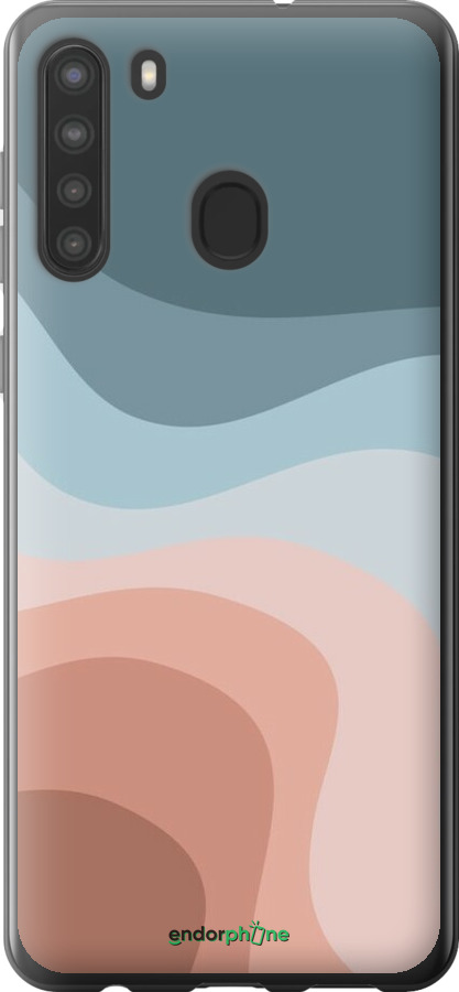 Силиконовый чехол С синими и розовыми волнами в стиле ретро для Samsung Galaxy A21 - 6532u-1841 изображение 