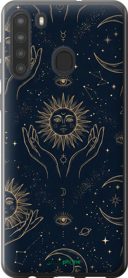Силіконовий чехол Celestial Harmony: Sun & Moon Gold Mystic Pattern для Samsung Galaxy A21 - 6778u-1841 изображение 