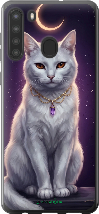 Силіконовий чехол Mystic White Cat Gothic Dark Purple Gold для Samsung Galaxy A21 - 6805u-1841 изображение 