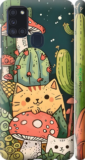 3D пластиковый матовый чехол Коты грибы для Samsung Galaxy A21s A217F - 6321m-1943 изображение 