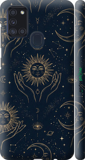 3D пластиковый матовый чехол Celestial Harmony: Sun & Moon Gold Mystic Pattern для Samsung Galaxy A21s A217F - 6778m-1943 изображение 