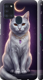 3D пластиковый матовый чехол Mystic White Cat Gothic Dark Purple Gold для Samsung Galaxy A21s A217F - 6805m-1943 изображение 